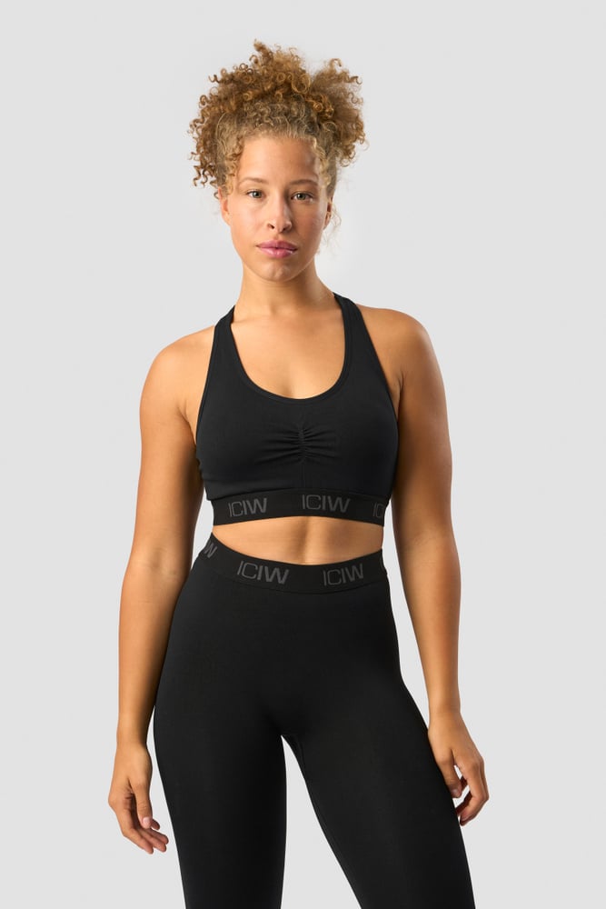 define seamless logo scrunch sports bra black