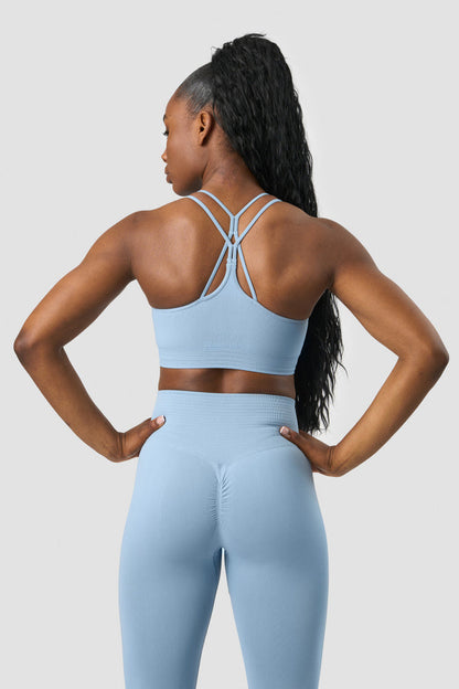 define seamless scrunch sports bra dusty blue