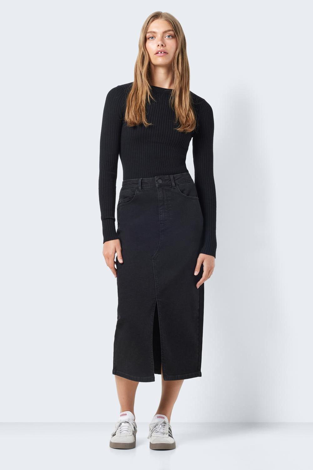 NOISY MAY - Kath Nw Slit Midi Skirt - Black