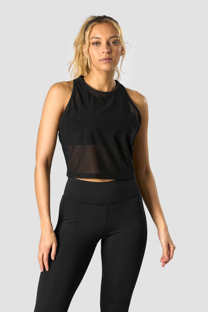 revive mesh cropped tank top wmn black